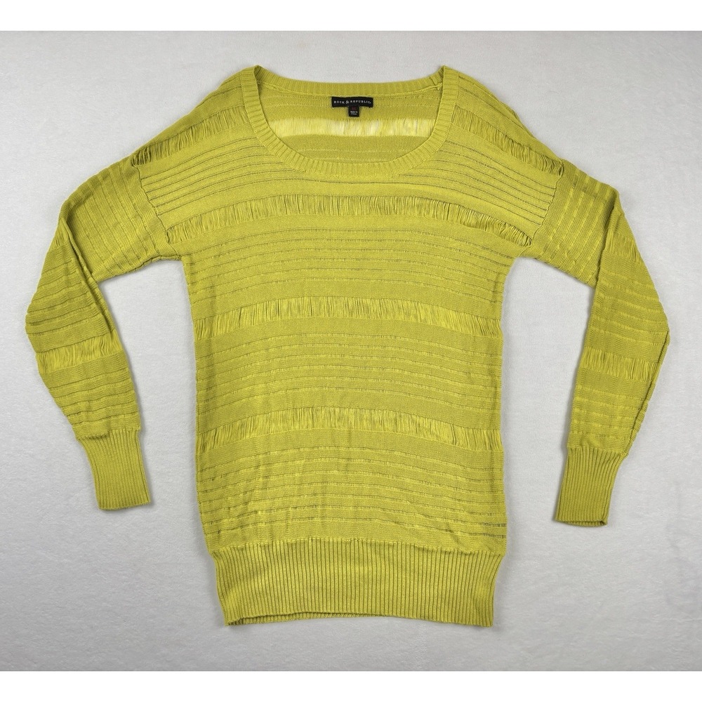 Rock & Republic Women's Open Knit Sweater Lime Green‎ XL Long Sleeve